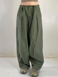 Ifomat Street Solid Color Ruched Low Waist Cargo Pants
