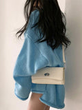 Ifomat V Neck Rolled Hem Loose Sweater