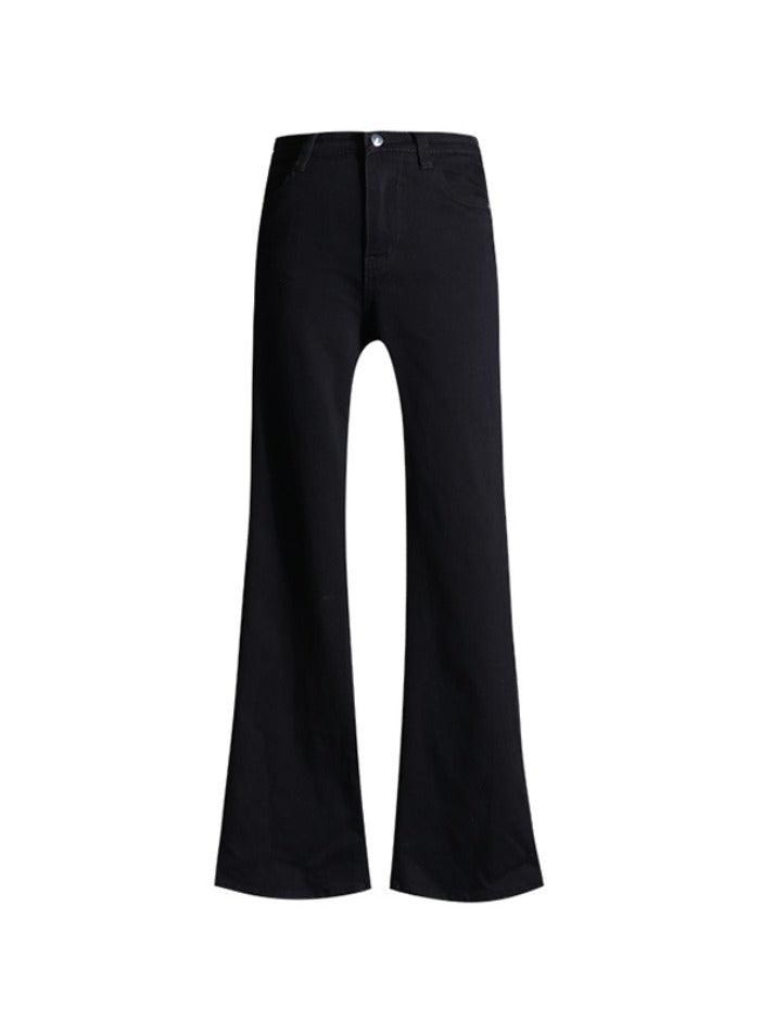 Ifomat Versatile Black High Waist Stretchy Lengthen Flare Jeans