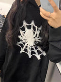 Ifomat Vintage Spider Web Print Oversized Hoodie