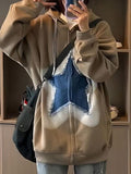 Ifomat Vintage Star Patchwork Oversized Hoodie