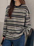 Ifomat Vintage Striped Crew Neck Pullover Sweater