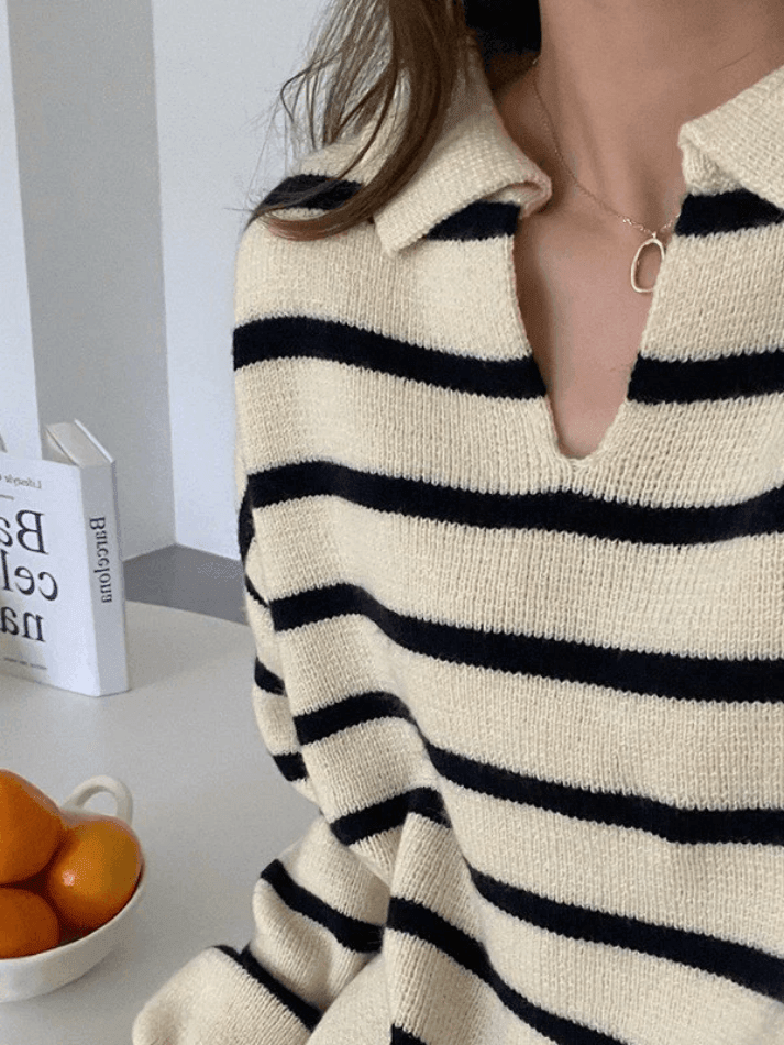 Ifomat Vintage Striped Pullover Sweater