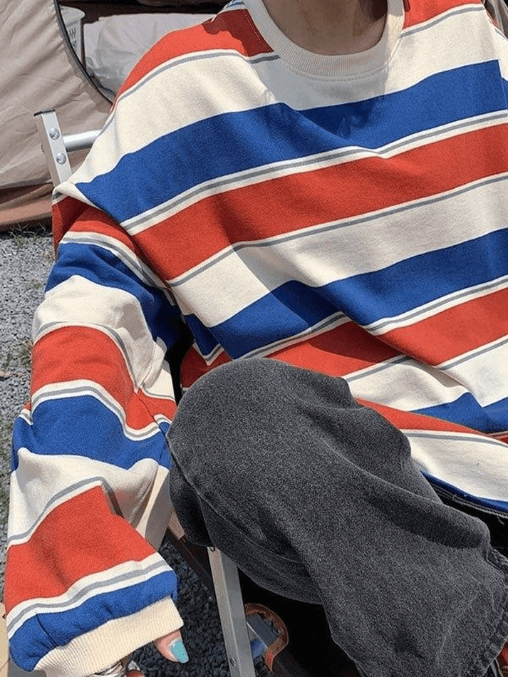 Ifomat Vintage Striped Pullover Sweatshirt