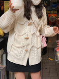 Ifomat Vintage Twist Design Horn Buckle Cardigan