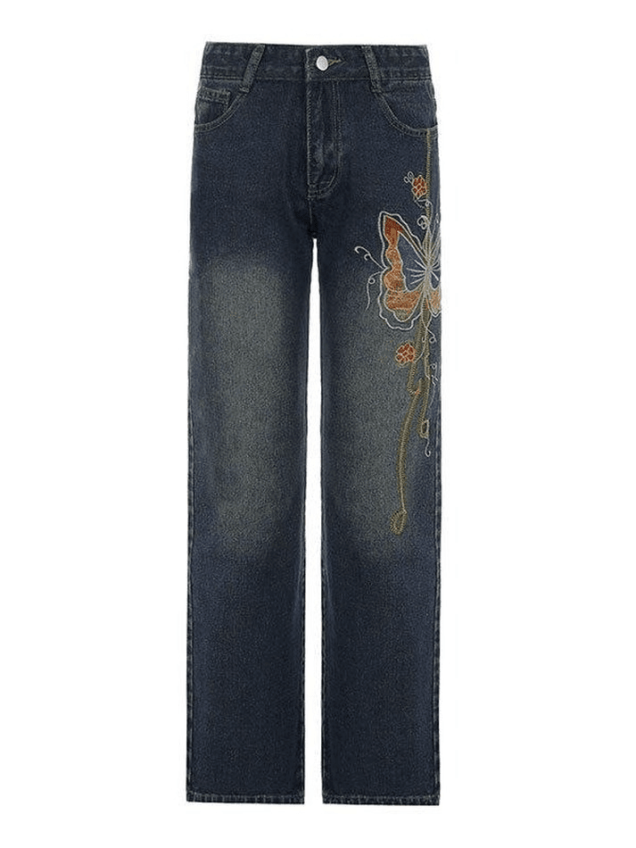 Ifomat Vintage Washed Butterfly Flare Jeans