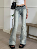 Ifomat Washed Irregular Pocket Flare Jeans