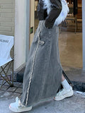 Ifomat Washed Raw Edge Patchwork Back Slit Maxi Skirt