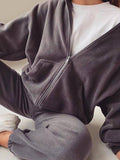 Women's Tracksuit Hoodie Sweatshirt Pants Sets Yellow Wine Blue Solid Color Zipper Long Sleeve Sport Fitness Basic Sherpa Fleece Teddy Hooded Regular Fit Fall & Winter