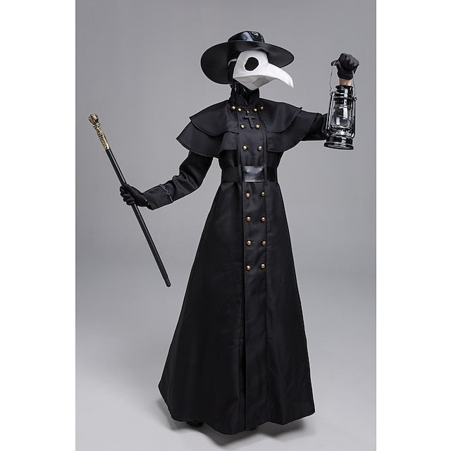 Plague Doctor Adults' Men's Medieval Festival Festival / Holiday Polyester Black Men's Women's Easy Carnival Costumes Solid Colored / Dress / Gloves / Mask / Hat / Waist Belt